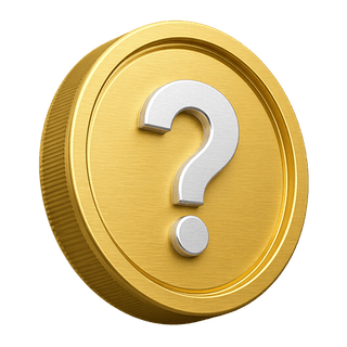 Moneta d'oro decorativa in 3D con punto interrogativo sulla pagina FAQ online